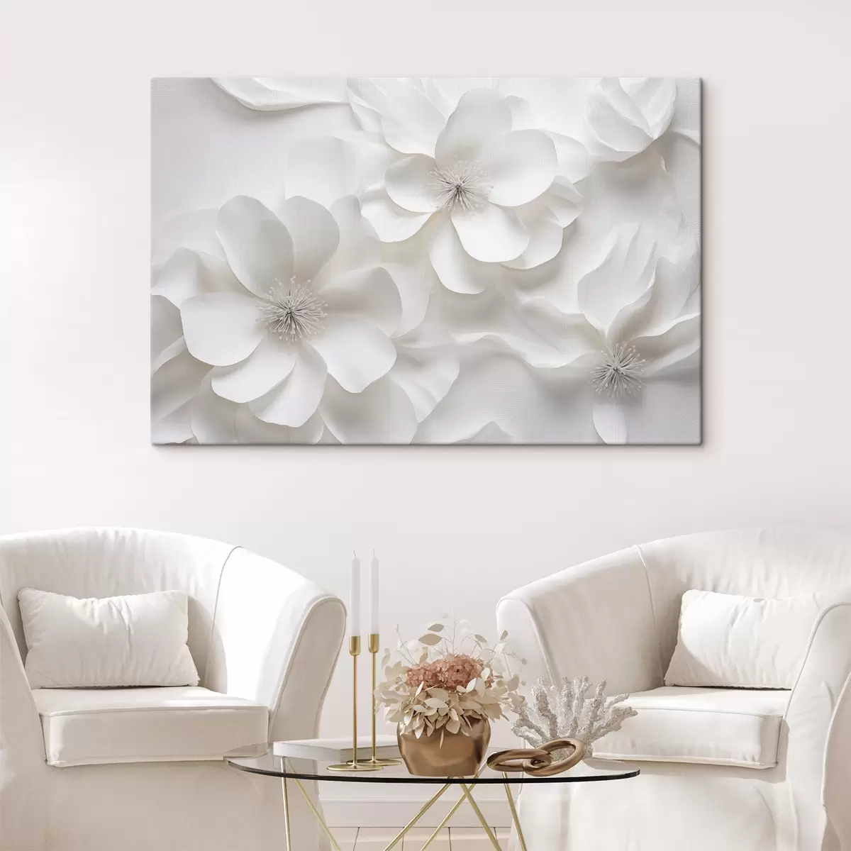 carta da parati Fiori decorativi bianchi con petali delicati e stami intricati  nr. s44406