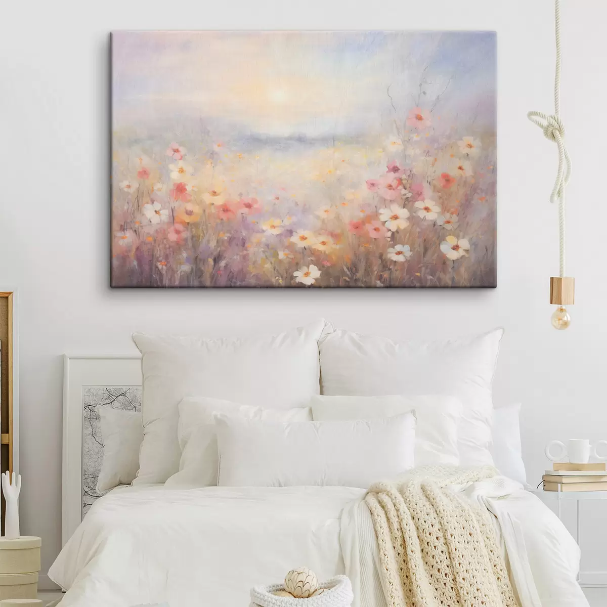 carta da parati Paesaggio soleggiato e strutturato di campo di fiori, colori pastello tenui, atmosfera sognante nr. s44408