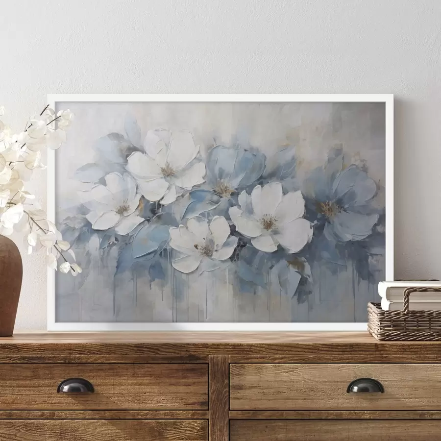 carta da parati Fiori bianchi su velature blu nr. f44395