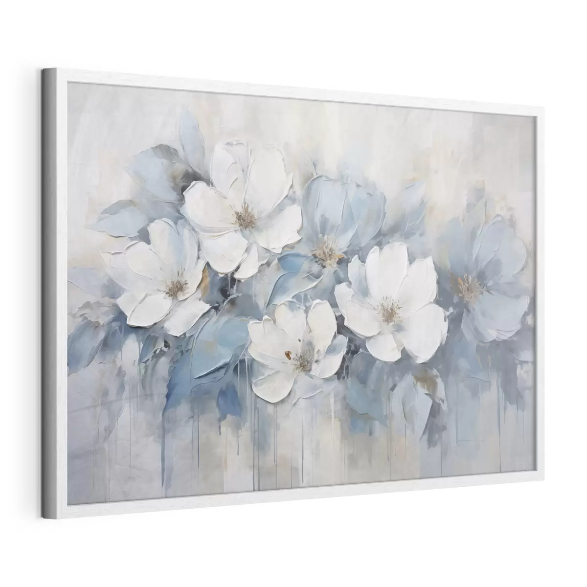 Poster Fiori bianchi su velature blu f44395