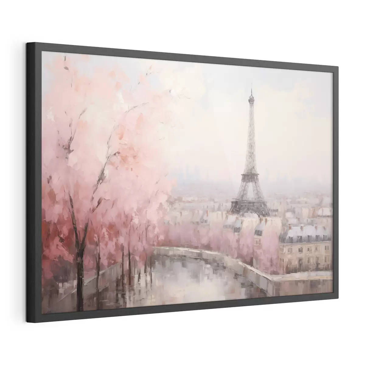 Poster Torre Eiffel a Parigi con alberi di ciliegio in fiore in primavera, colori pastello tenui f44398