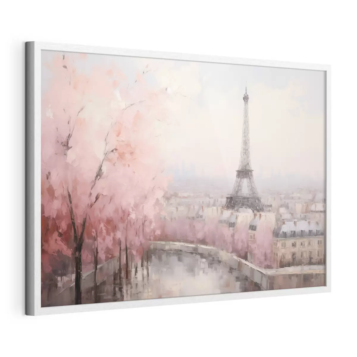Poster Torre Eiffel a Parigi con alberi di ciliegio in fiore in primavera, colori pastello tenui f44398
