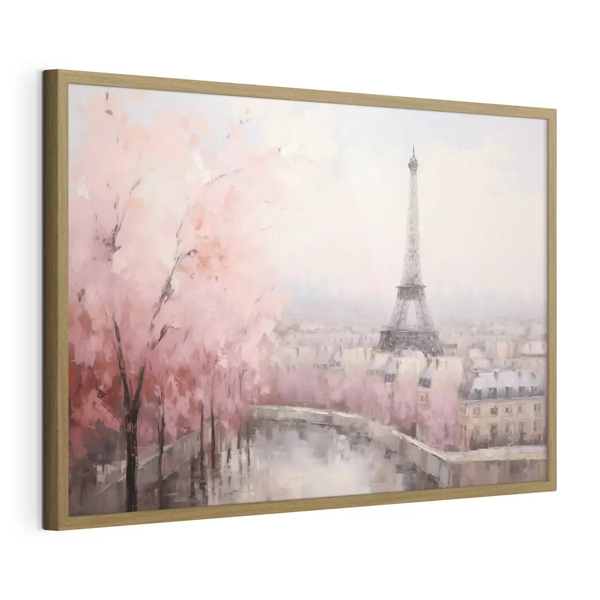 Poster Torre Eiffel a Parigi con alberi di ciliegio in fiore in primavera, colori pastello tenui f44398