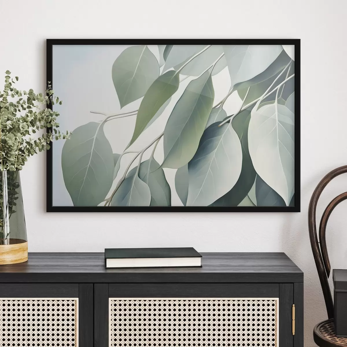 Poster Foglie di eucalipto con una palette di colori tenui e smorzati, un'estetica rilassante e naturale f44410