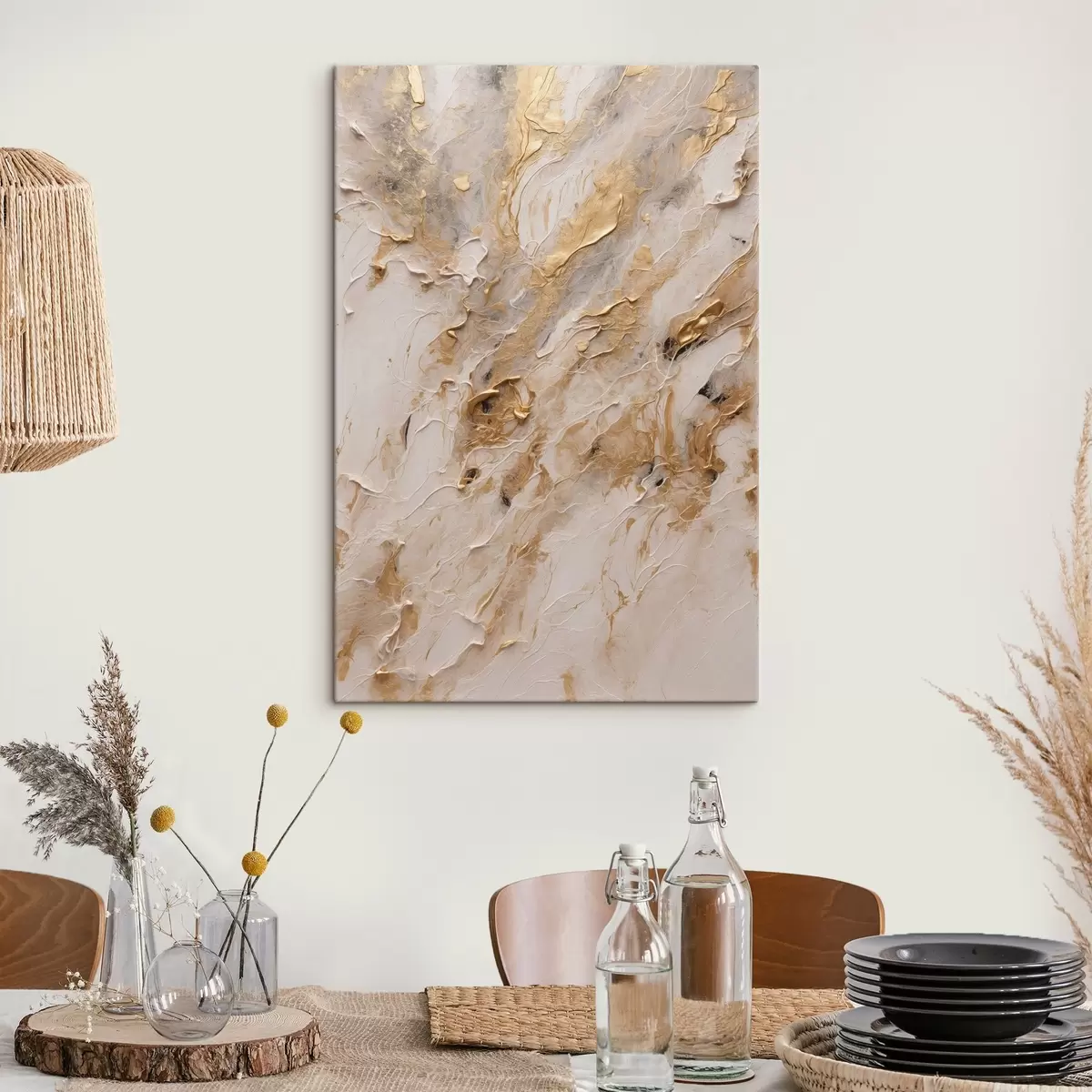 carta da parati Percorso astratto giallo e bianco in stile pittura acrilica Fiore rosso su sfondo bianco-rosso pittura ad olio bianca nr. s44439