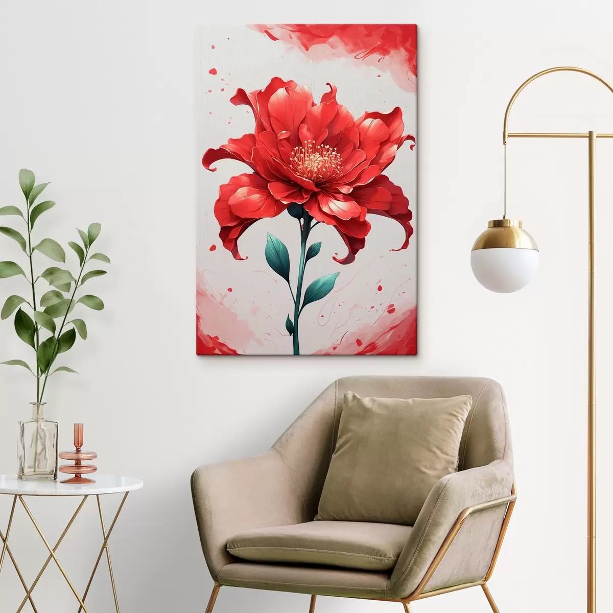 carta da parati Fiore rosso su sfondo bianco-rosso nr. s44442