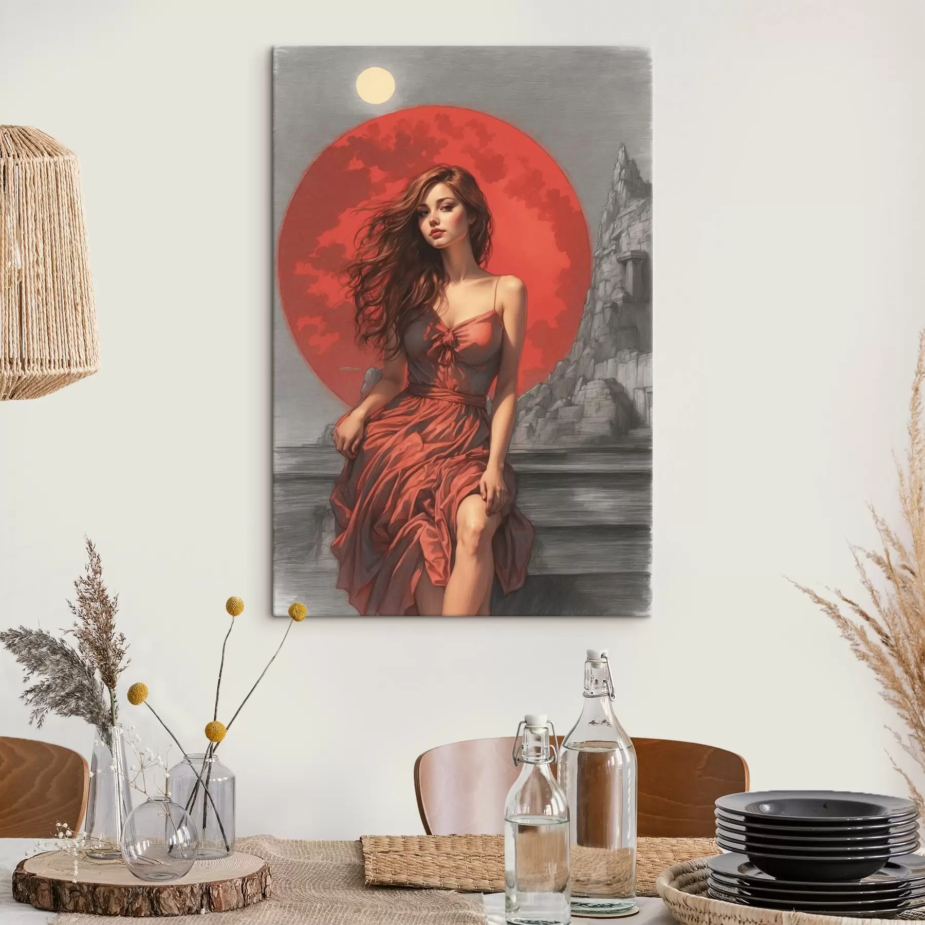 carta da parati Ragazza su sfondo lunare rosso nr. s44448