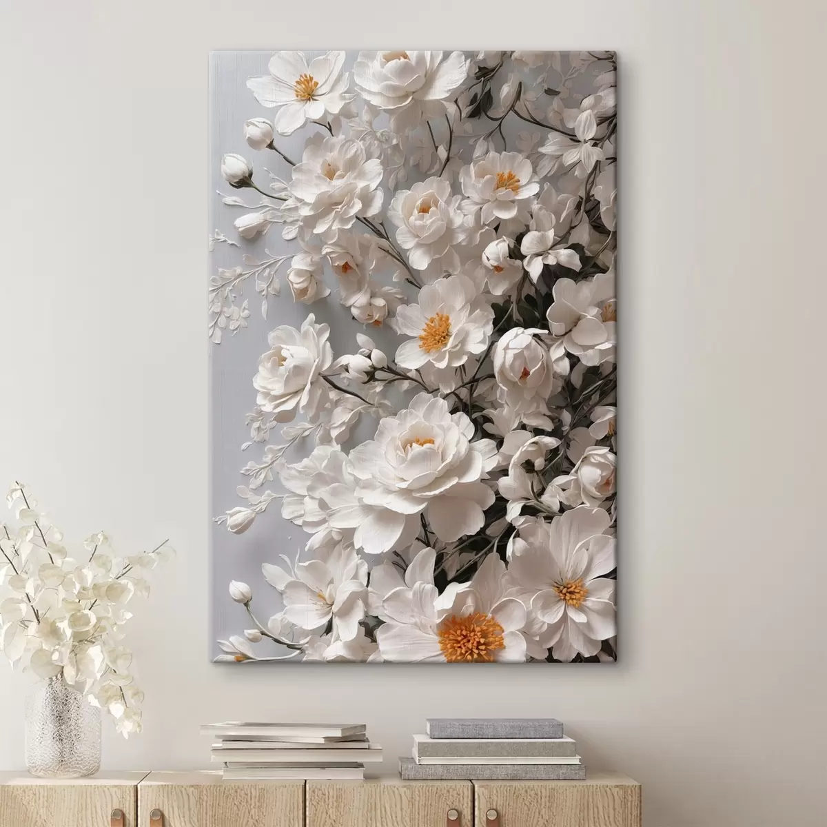 carta da parati Fiori e foglie bianche su sfondo bianco nr. s44465