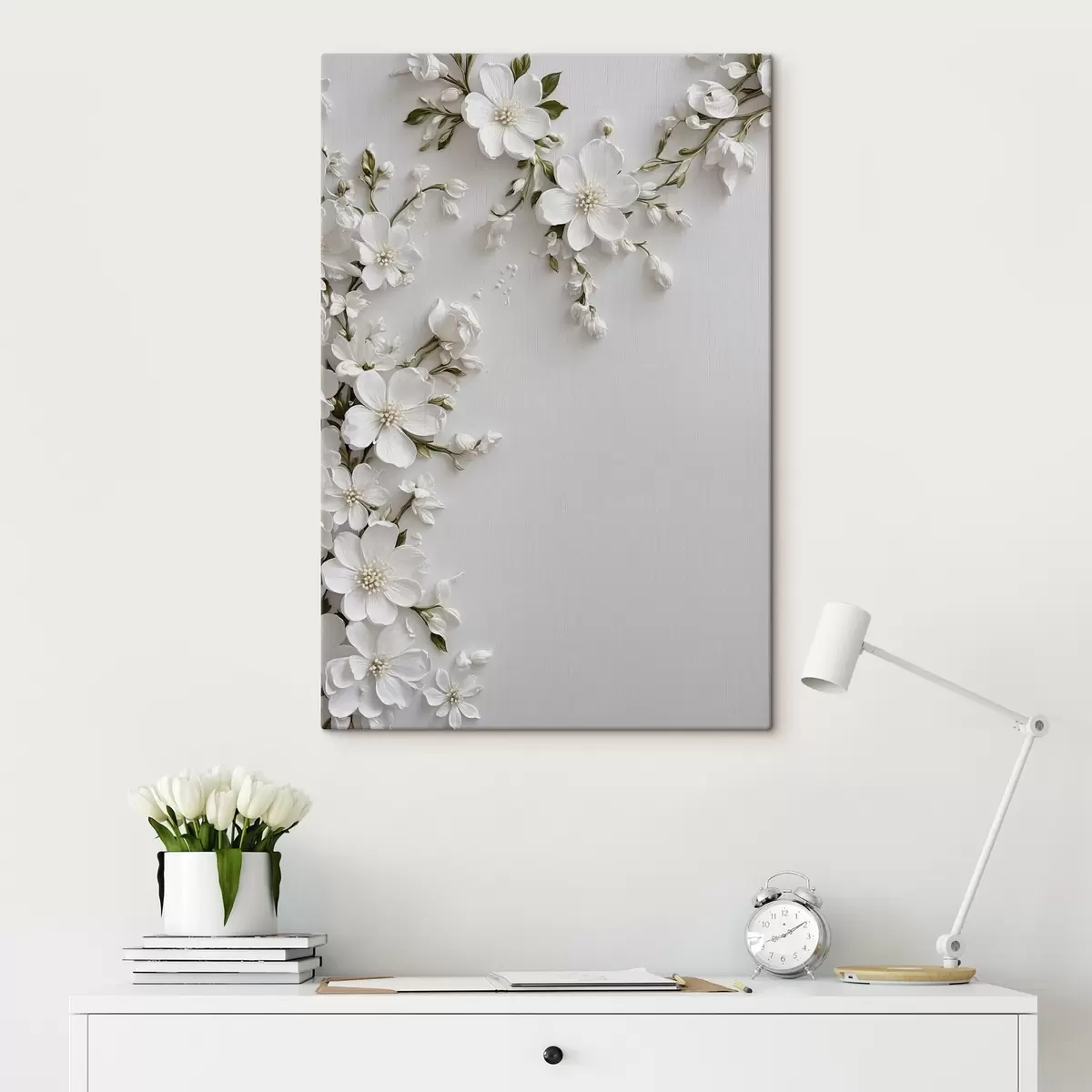 carta da parati Fiori bianchi su sfondo bianco nr. s44466