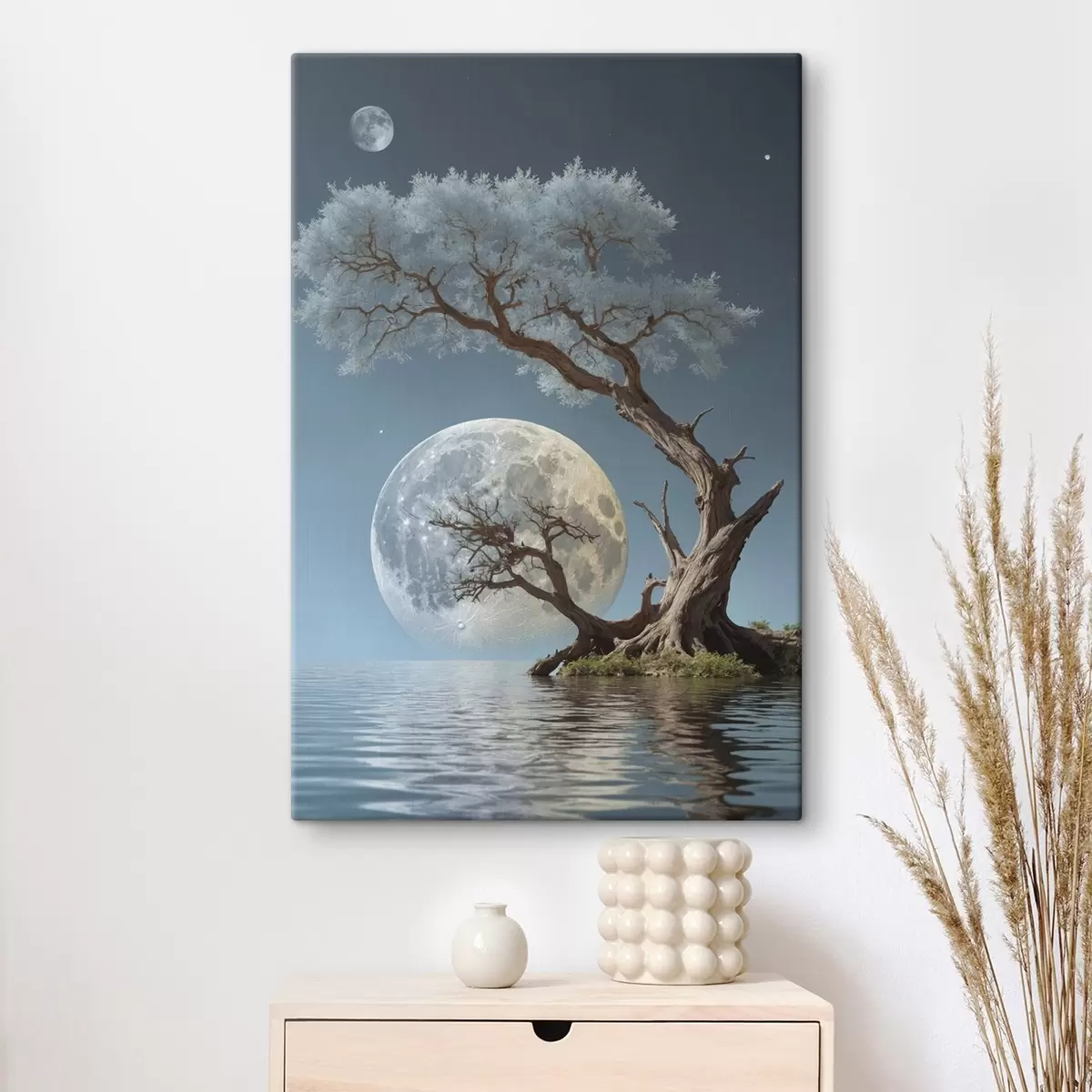 carta da parati Albero che cresce in mezzo a un lago su sfondo lunare nr. s44481