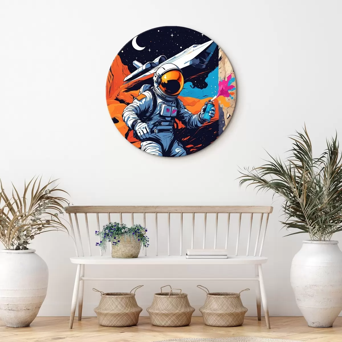 Quadri rotondi Poster con astronauta e astronave r44434