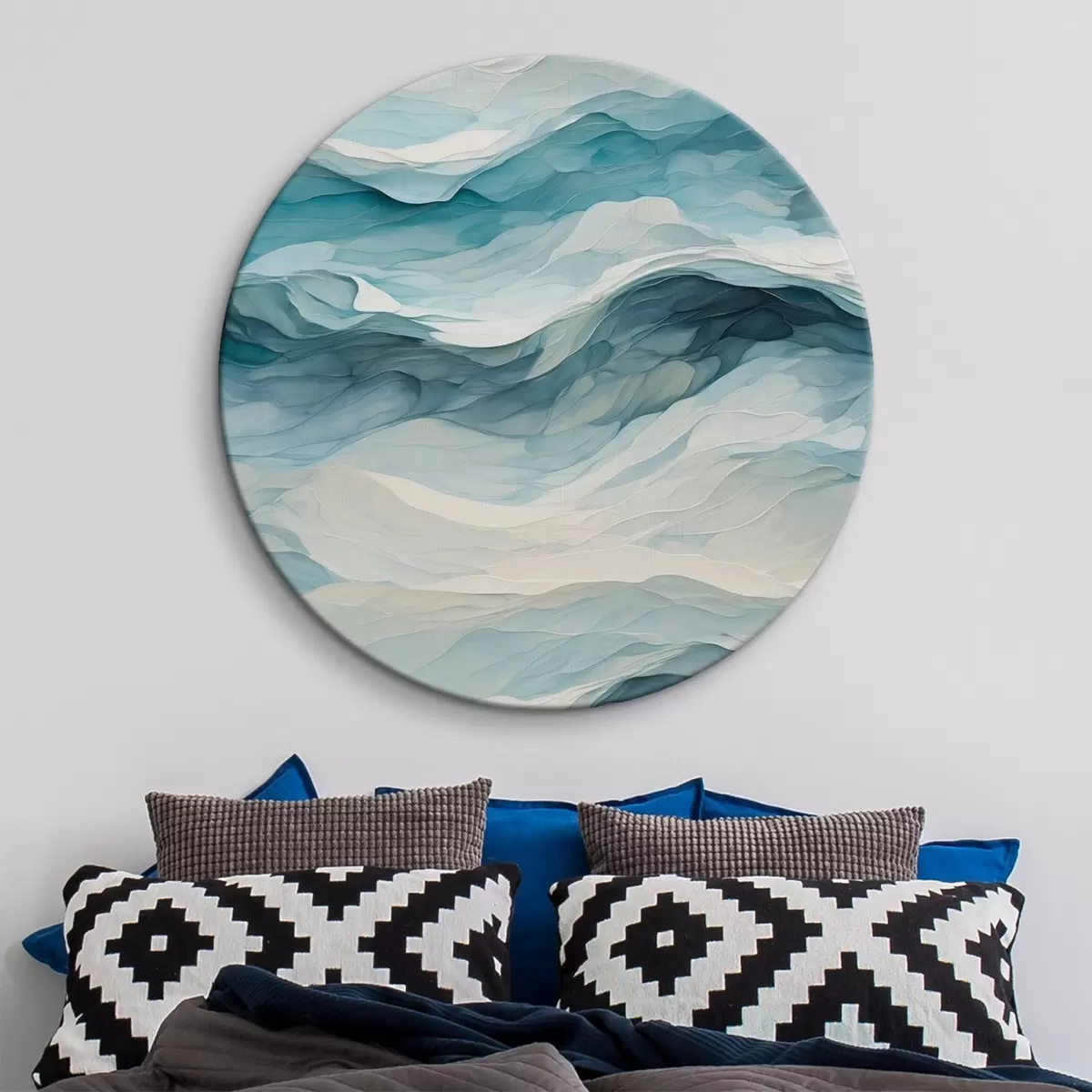 Quadri rotondi Onde del mare in stile pittura acrilica r44445