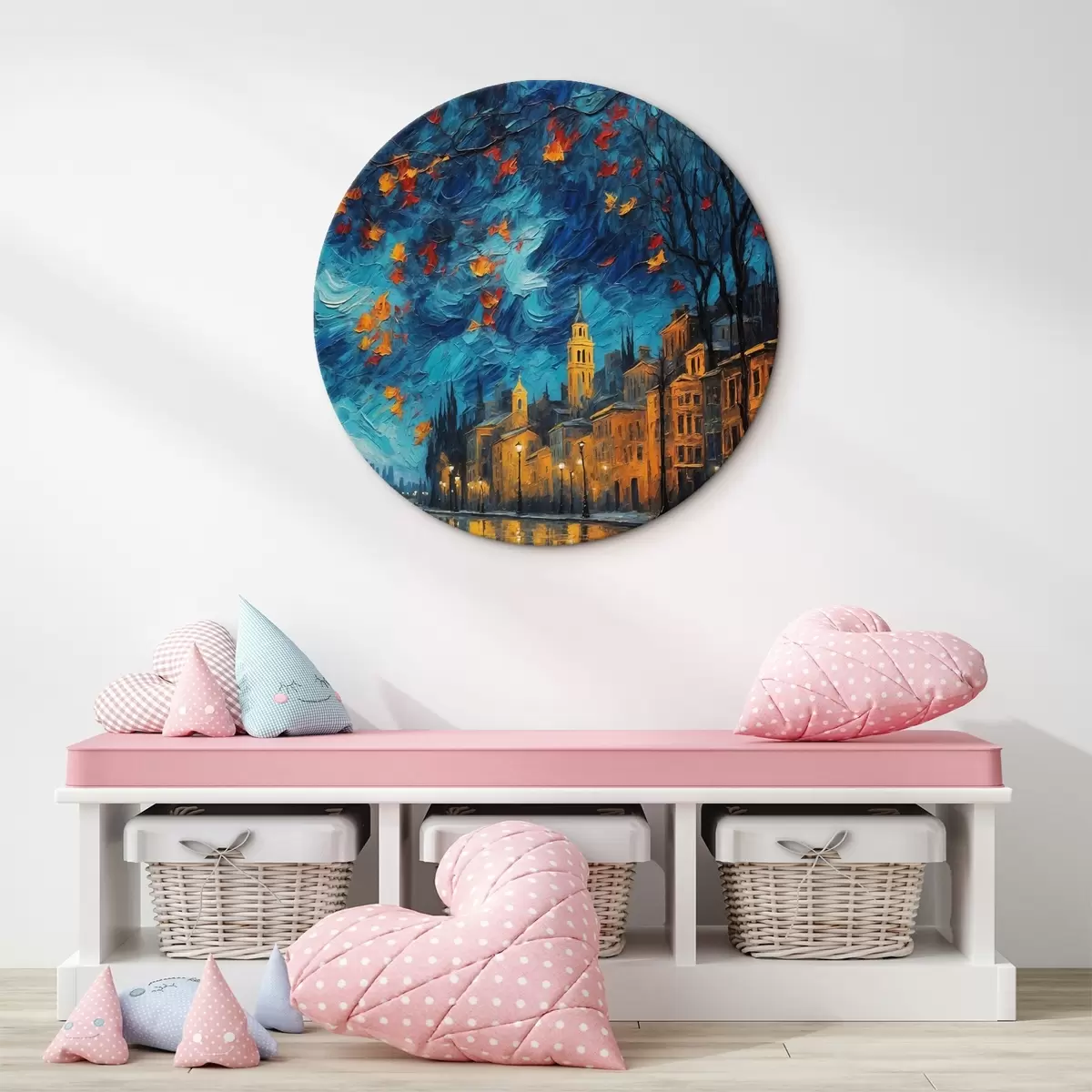 Quadri rotondi Notte a Londra in stile pittura acrilica r44453