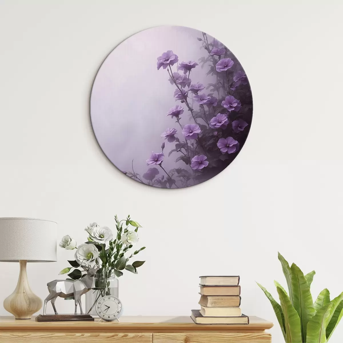 Quadri rotondi Fiori viola nella nebbia r44456