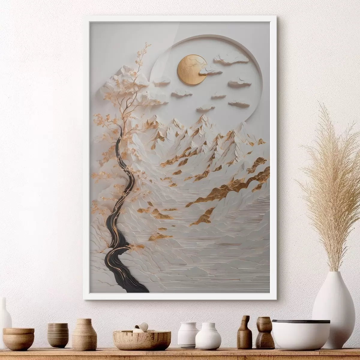 Poster Montagne astratte e sole f44428