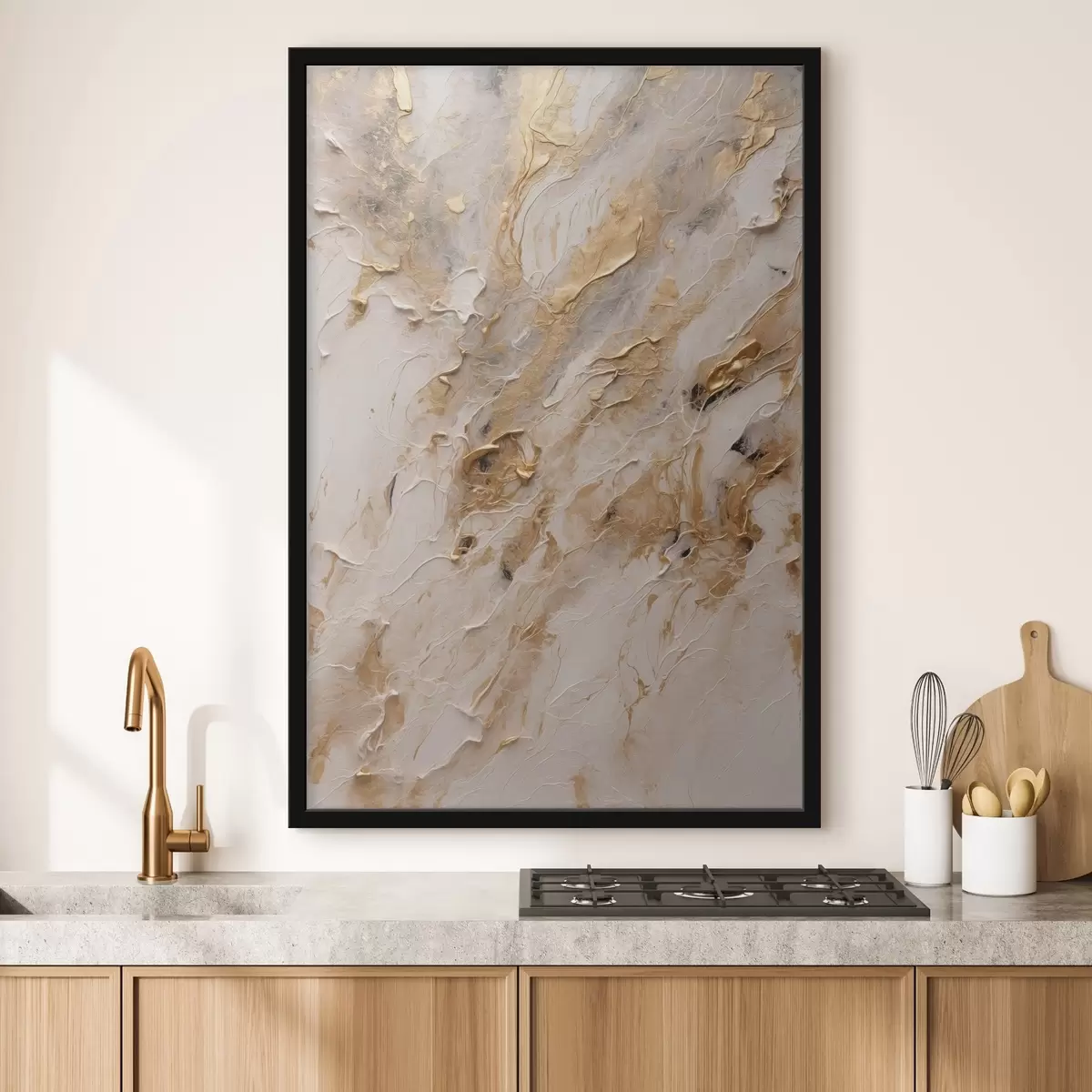 Poster Percorso astratto giallo e bianco in stile pittura acrilica Fiore rosso su sfondo bianco-rosso pittura ad olio bianca f44439