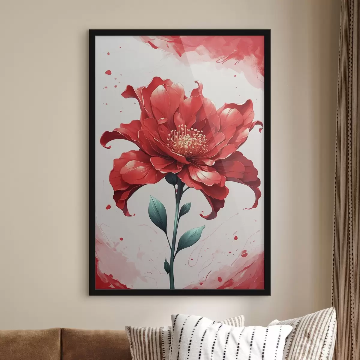 Poster Fiore rosso su sfondo bianco-rosso f44442