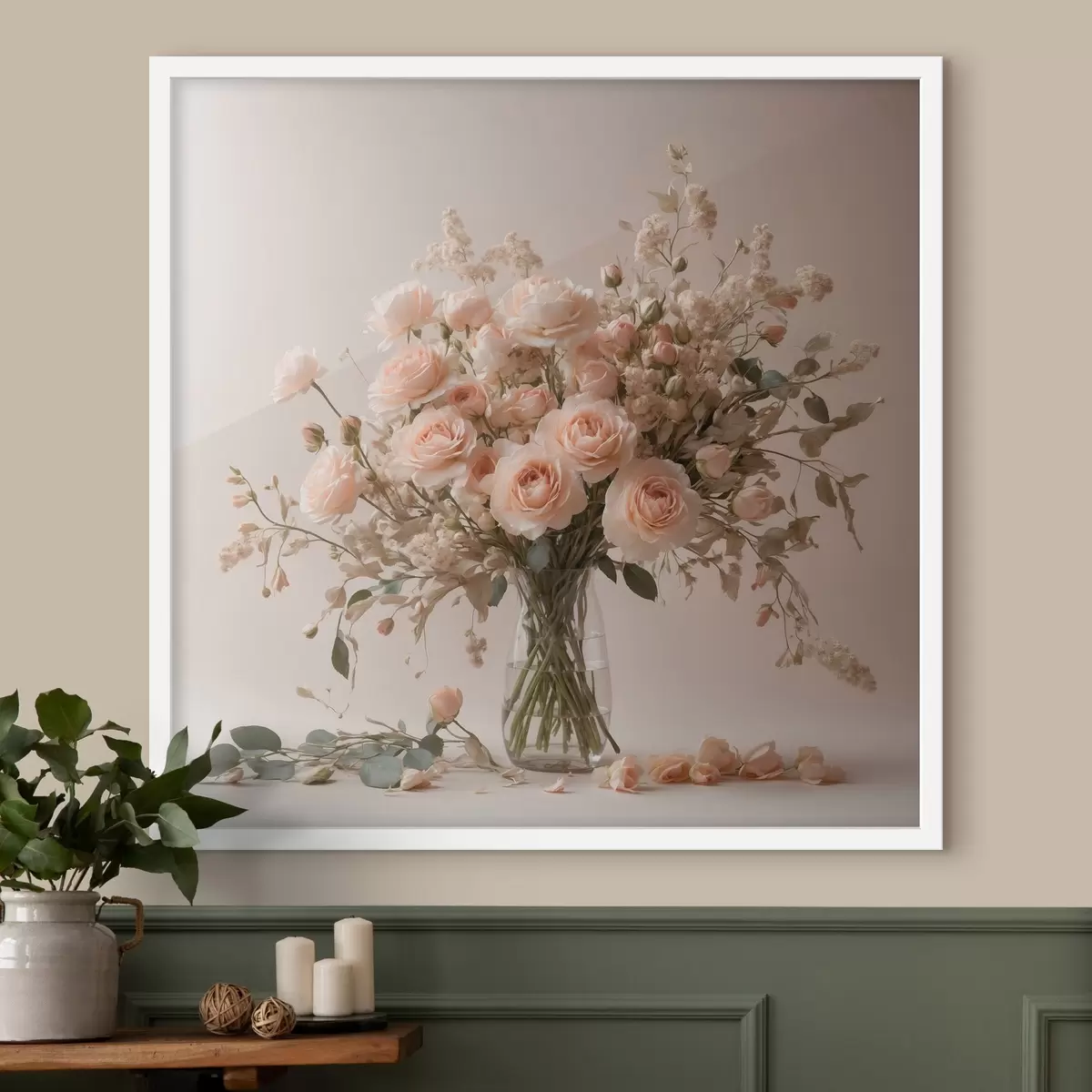 Poster Rose bianche in vaso trasparente f44451