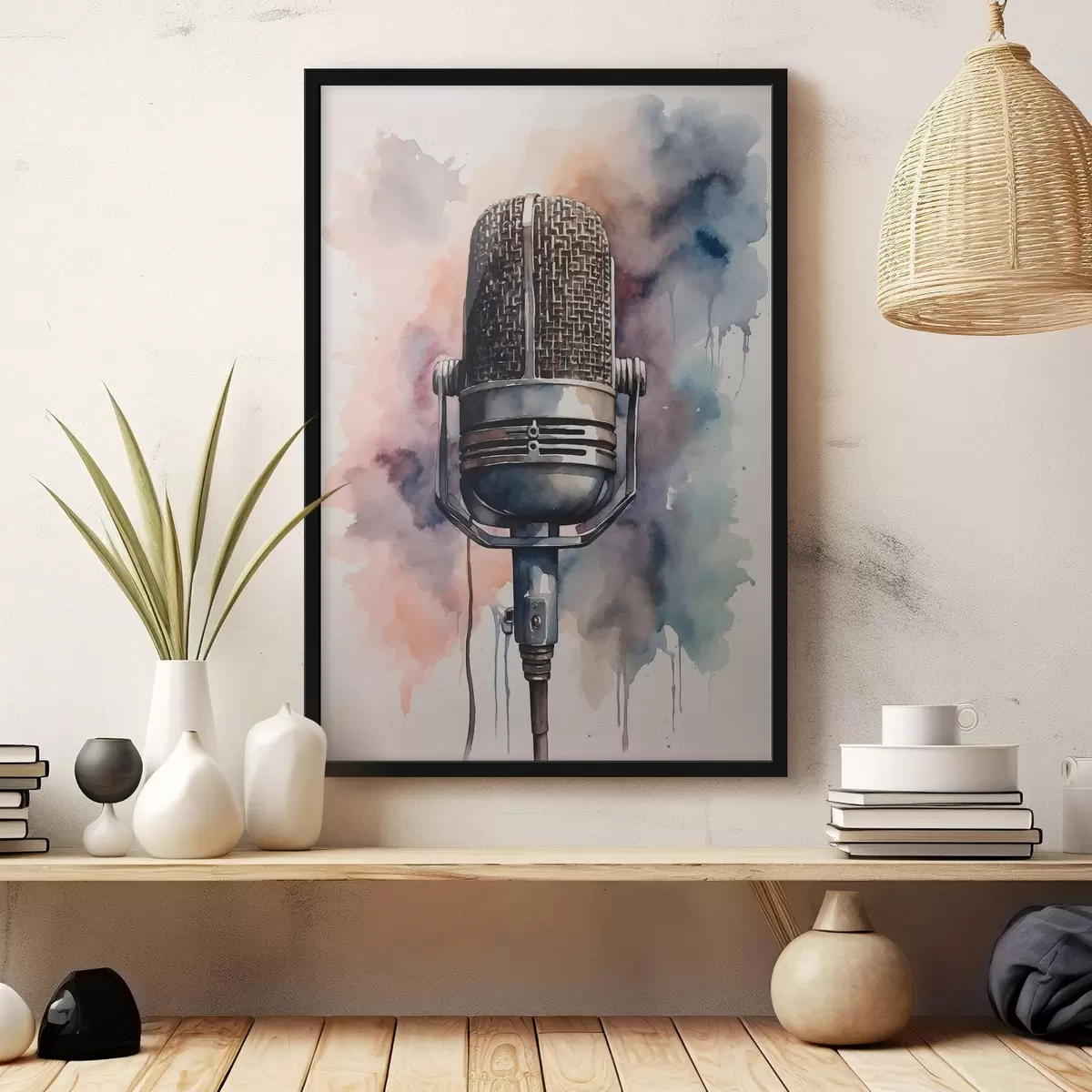Poster Microfono su sfondo acquerellato f44463