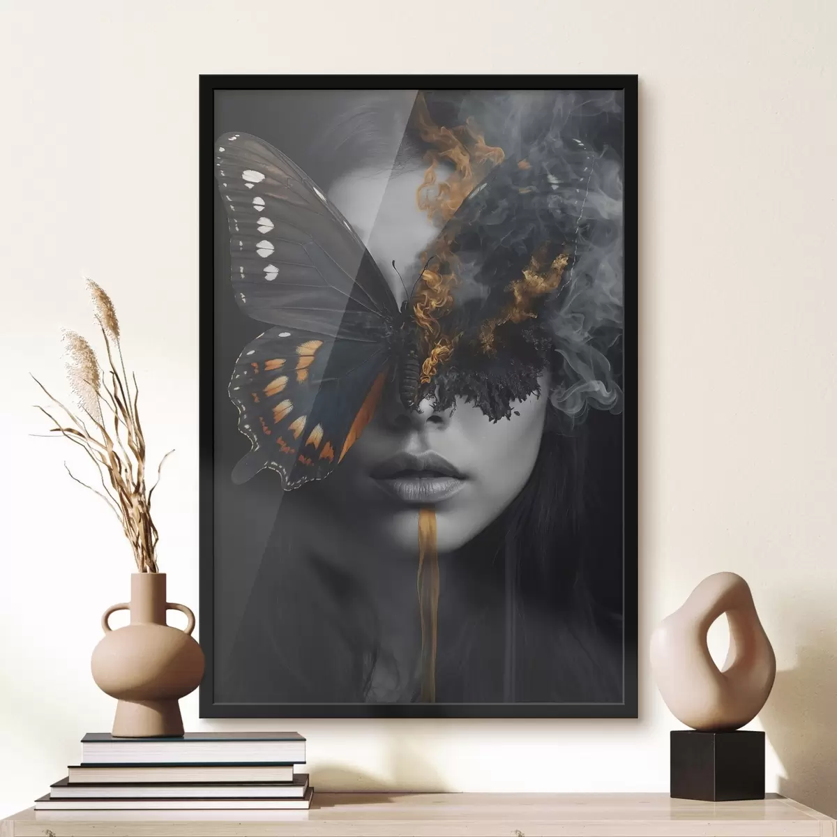 Poster Farfalla infuocata sul viso di una ragazza f44468