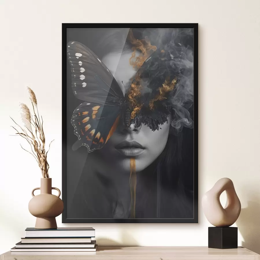 carta da parati Farfalla infuocata sul viso di una ragazza nr. f44468