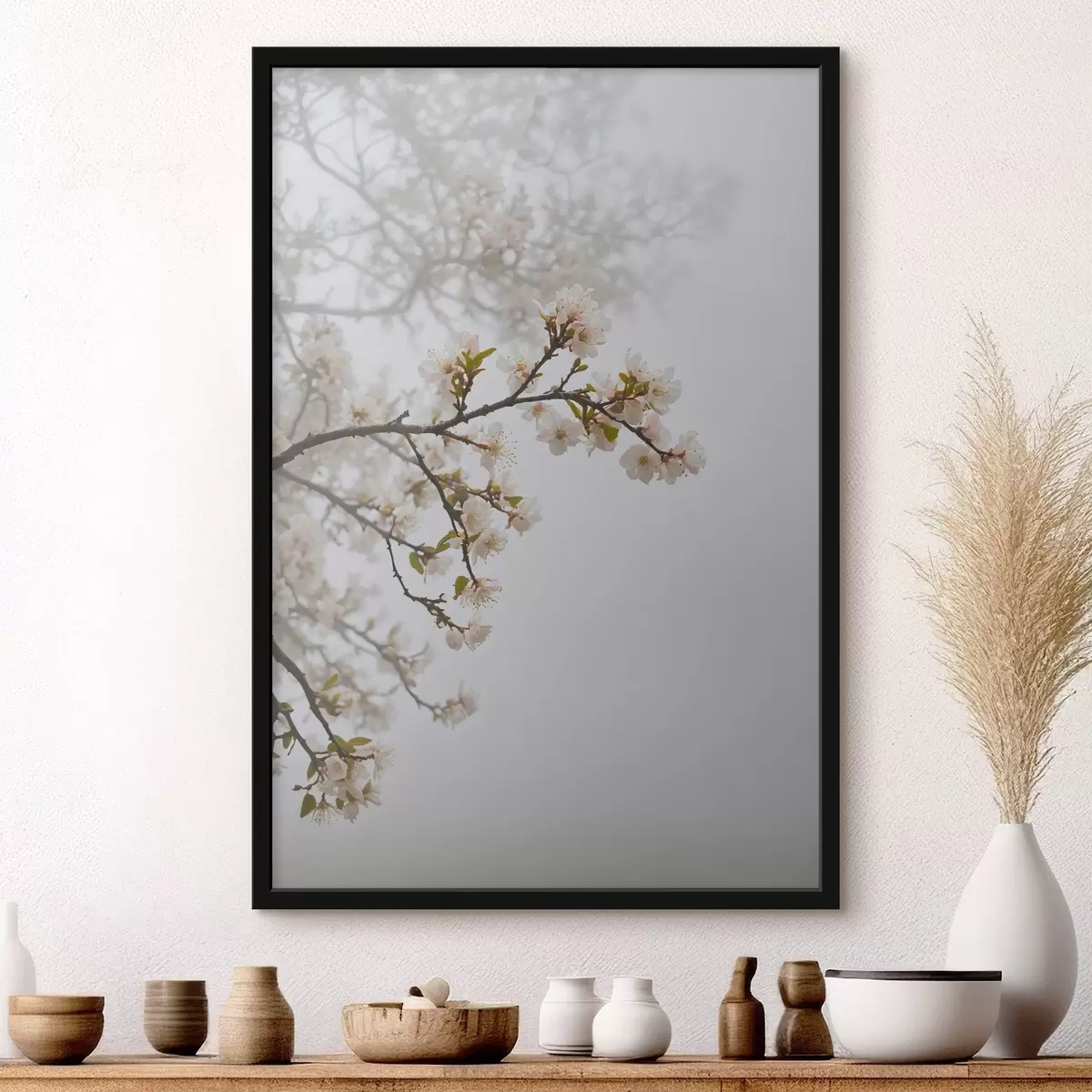 Poster Albero fiorito nella nebbia f44473