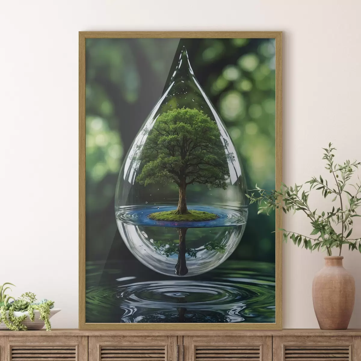 Poster Goccia con riflessione sull'albero f44480