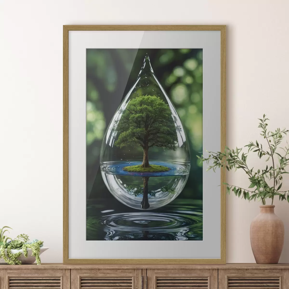 Poster Goccia con riflessione sull'albero f44480