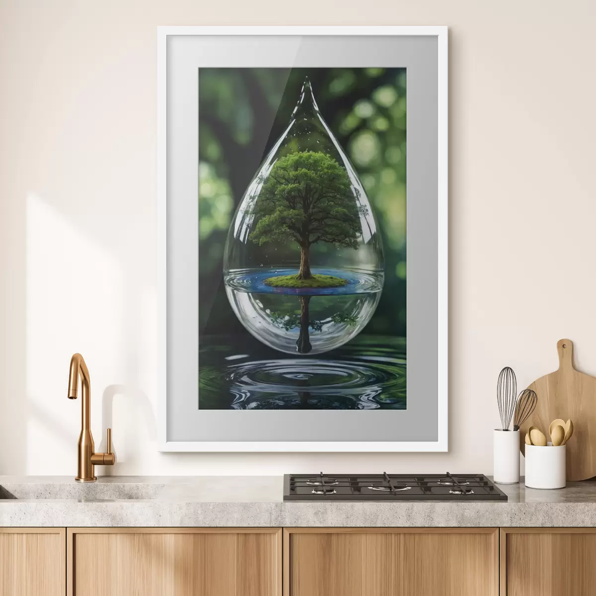 Poster Goccia con riflessione sull'albero f44480