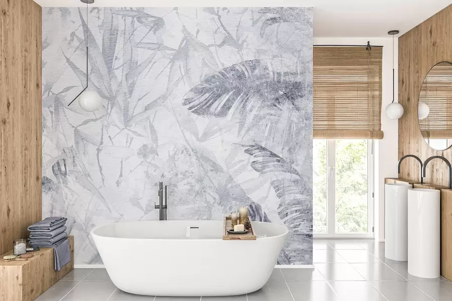 carta da parati Astrazione floreale in stile grunge con imitazione dell'abrasione, tonalità di blu nr. w03926v3