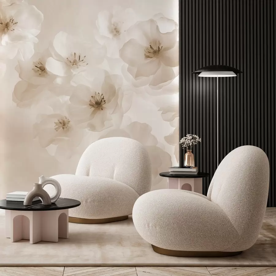 carta da parati Fiori grandi e delicati, con sfumature beige nr. w03931v2