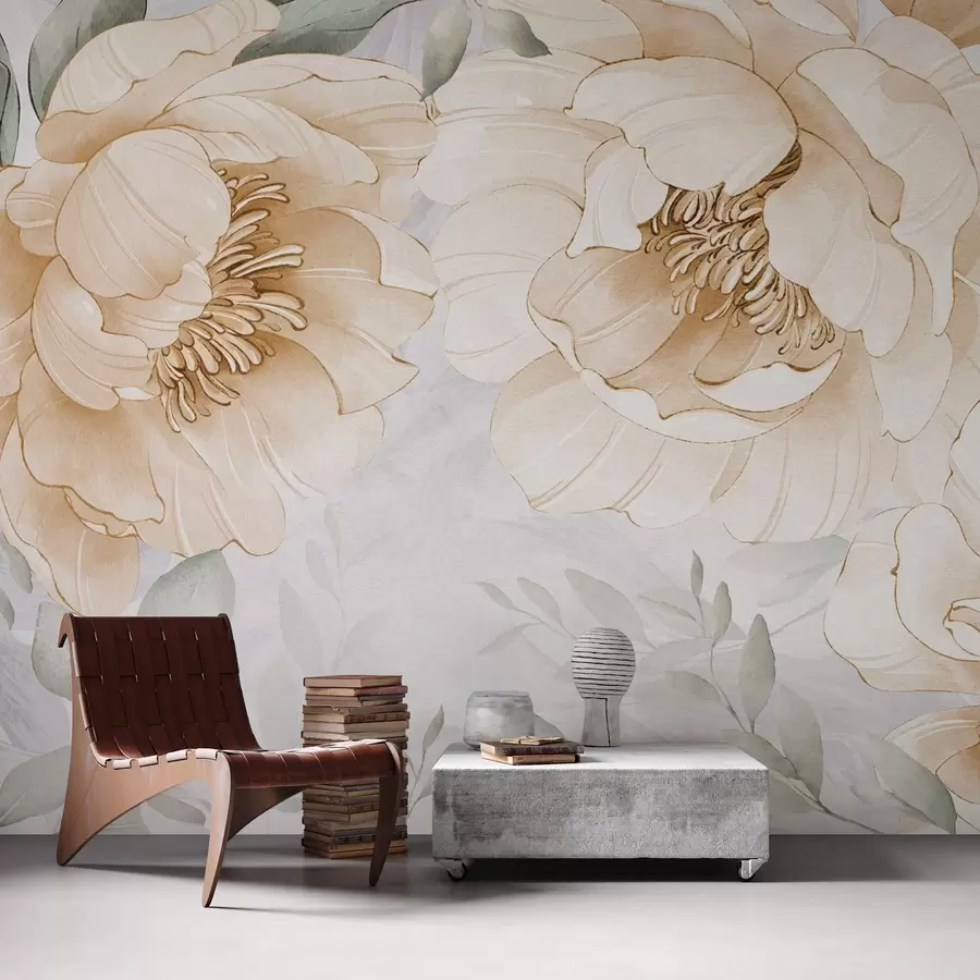 Carta da parati Floreale Imitazione di peonie gialle ad acquerello n. w03932v1