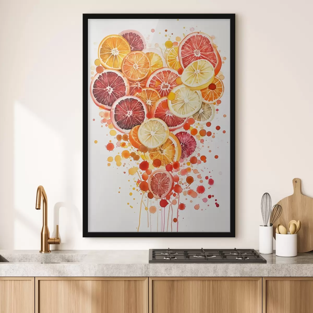 Poster Composizione giocosa di fette di limone, arancia, pompelmo e lime a forma di cuore f44545