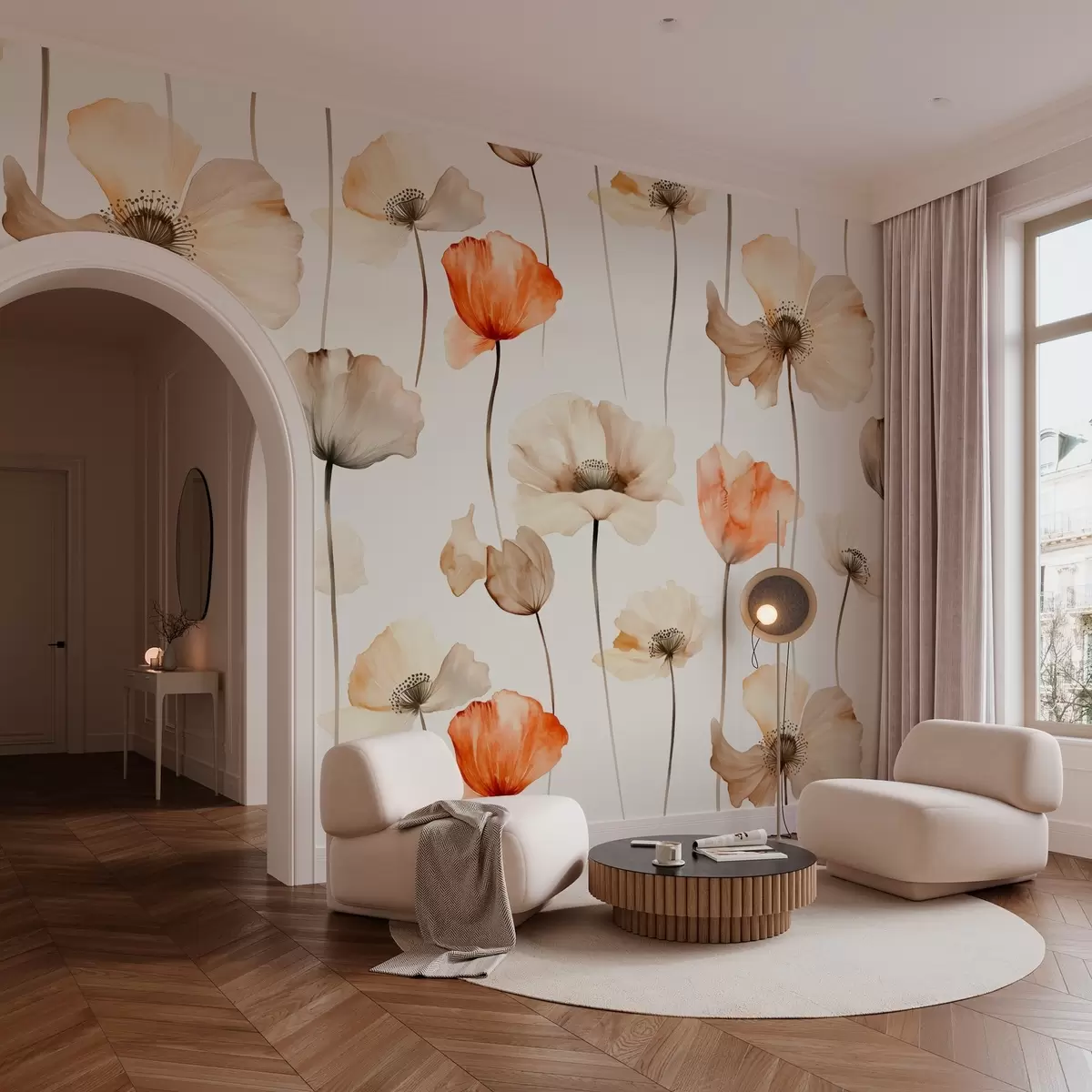 carta da parati papaveri ricci in stile acquerello nr. w04031