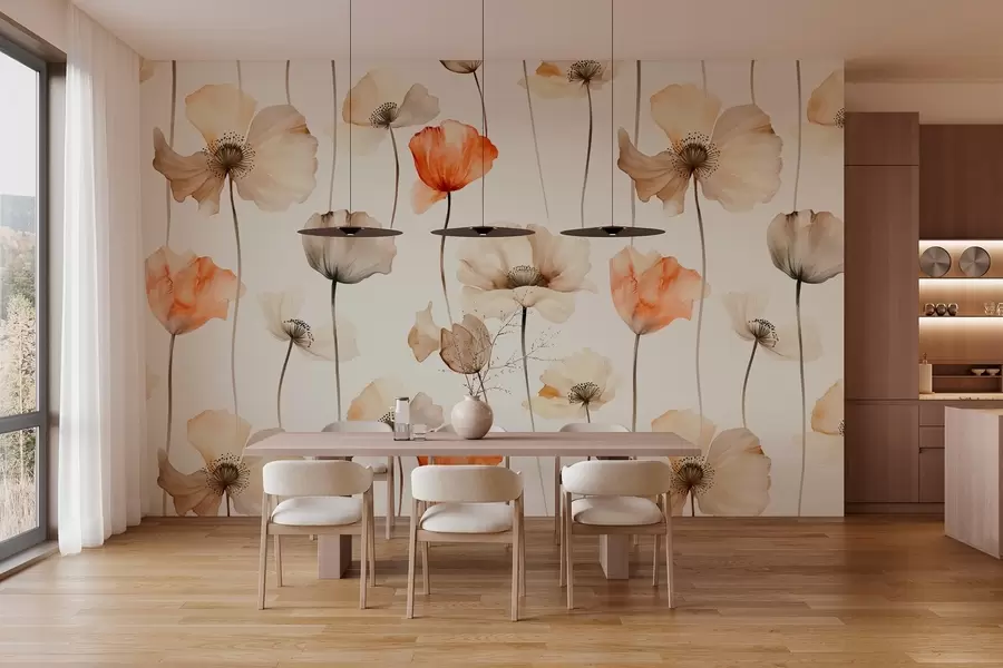 Carta da parati Floreale papaveri ricci in stile acquerello n. w04031