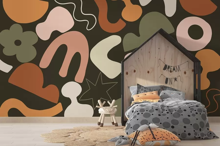 carta da parati Figure geometriche, giovani, astrazione, sfondo verde scuro nr. w04067v2