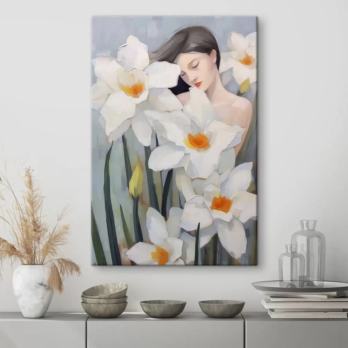 carta da parati Ragazza con narcisi nr. s44594