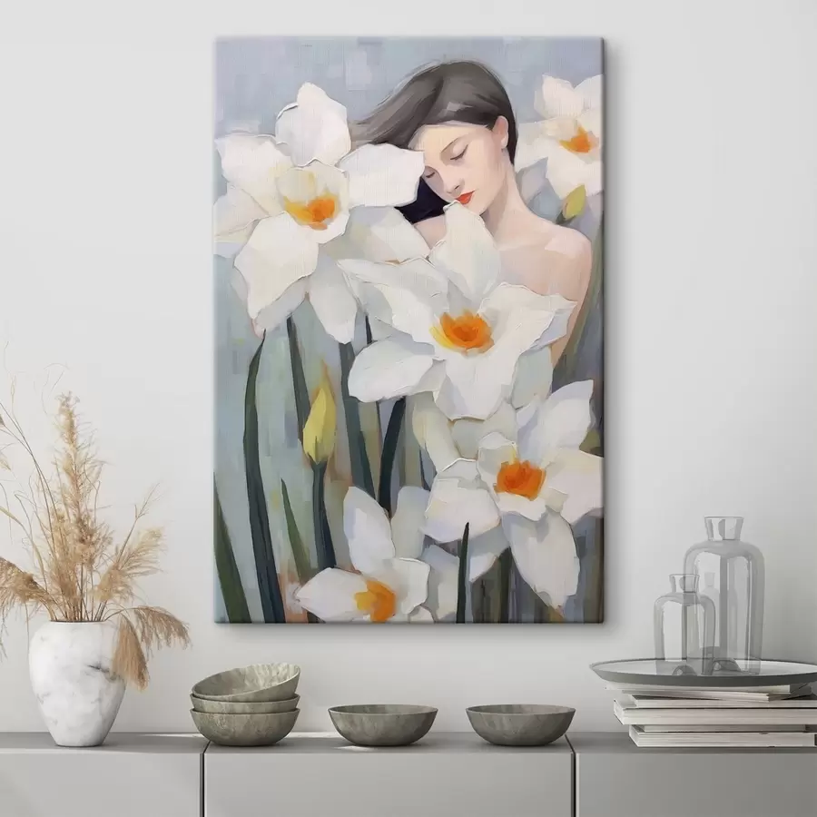 carta da parati Ragazza con narcisi nr. s44594