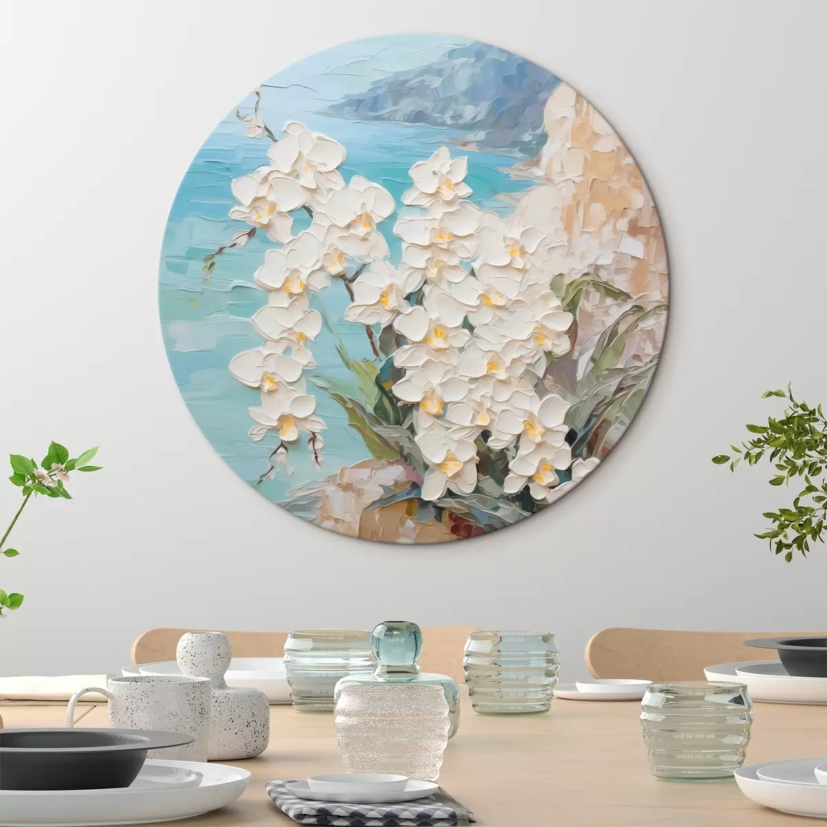 Quadri rotondi Orchidee contro il mare r44590