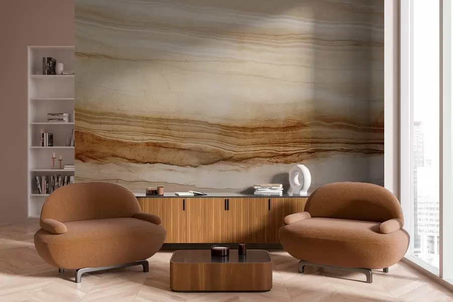 carta da parati Imitazione della struttura del legno con linee orizzontali, beige e marrone scuro, stampa naturale, toni morbidi della terra nr. w09156