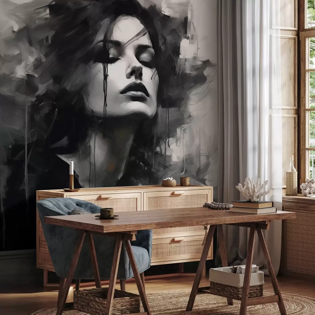 carta da parati Ritratto di donna in abiti grigi e neri nr. w04049