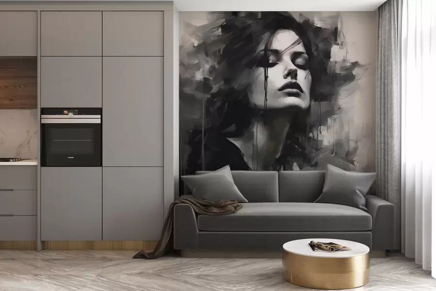 carta da parati Ritratto di donna in abiti grigi e neri nr. w04049