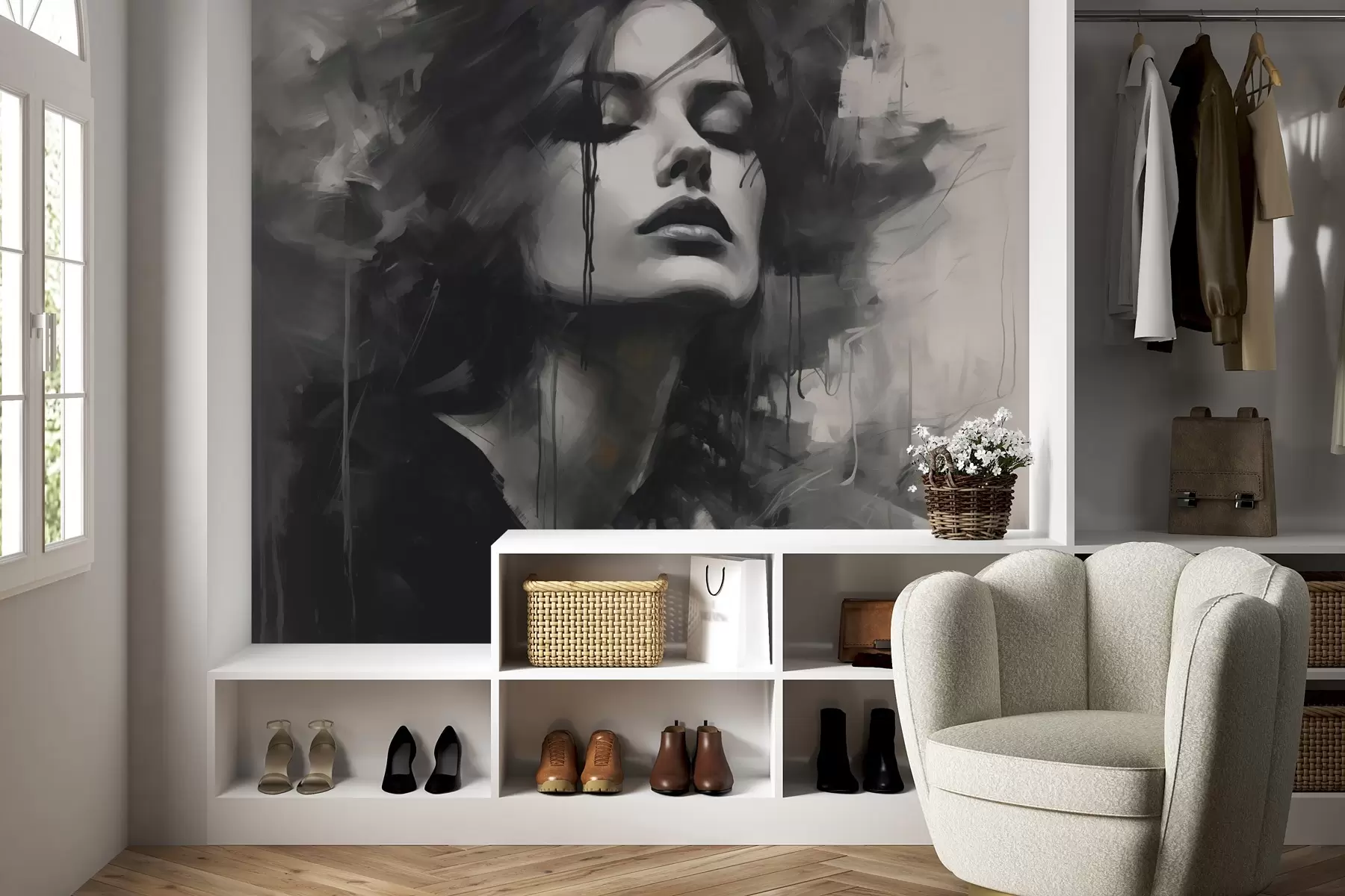 carta da parati Ritratto di donna in abiti grigi e neri nr. w04049