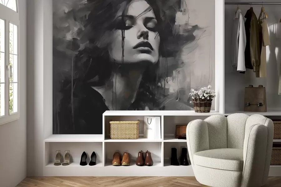 carta da parati Ritratto di donna in abiti grigi e neri nr. w04049