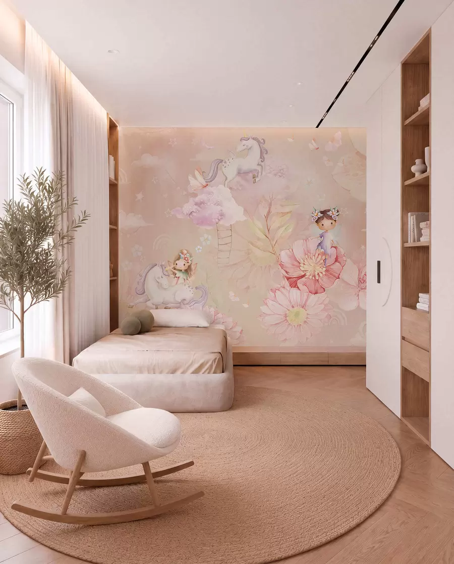 Carta da parati per Bambini Fate nel giardino di unicorni 
