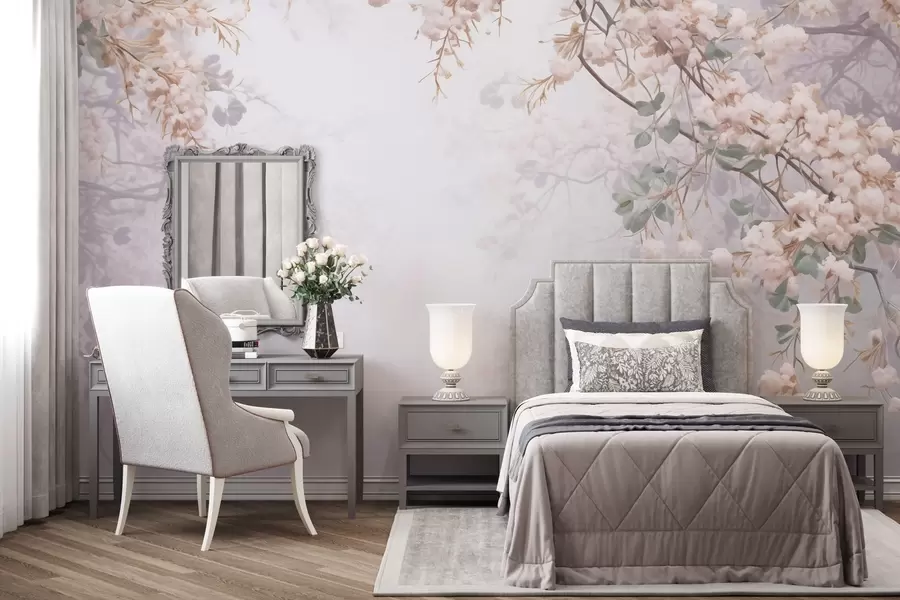 Carta da parati Floreale Rami di un albero in fiore nella nebbia n. w04062