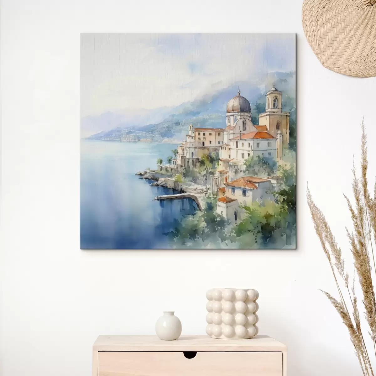 carta da parati Città sul mare imitazione dell'acquerello nr. s44635