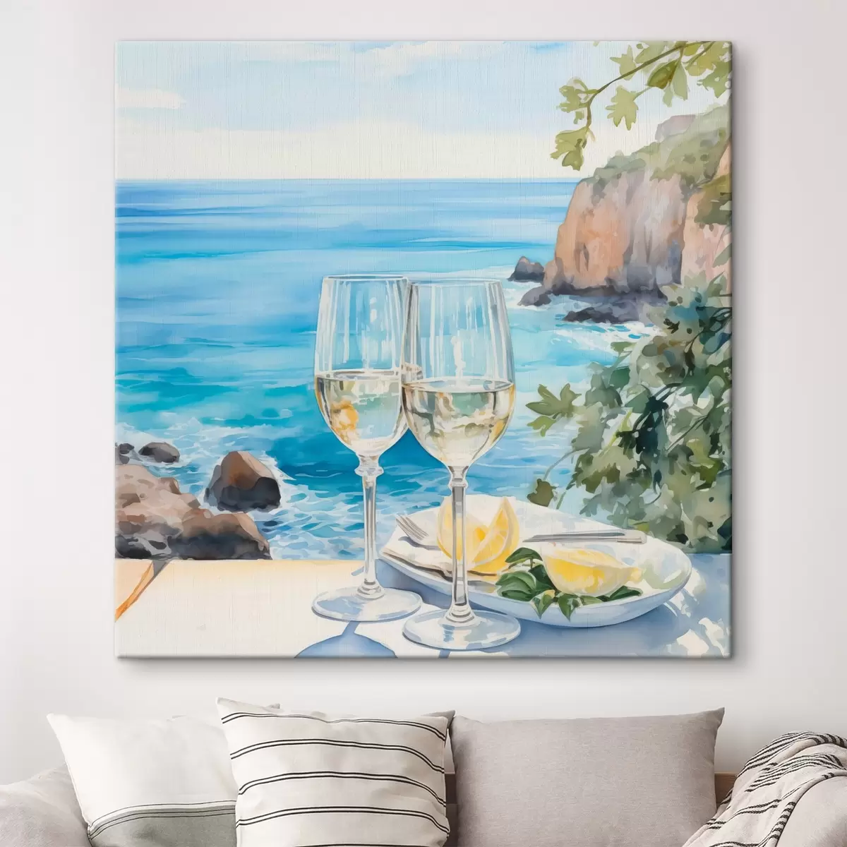 carta da parati Bicchieri di vino contro il mare nr. s44644