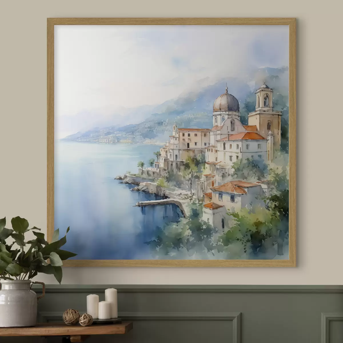 Poster Città sul mare imitazione dell'acquerello f44635