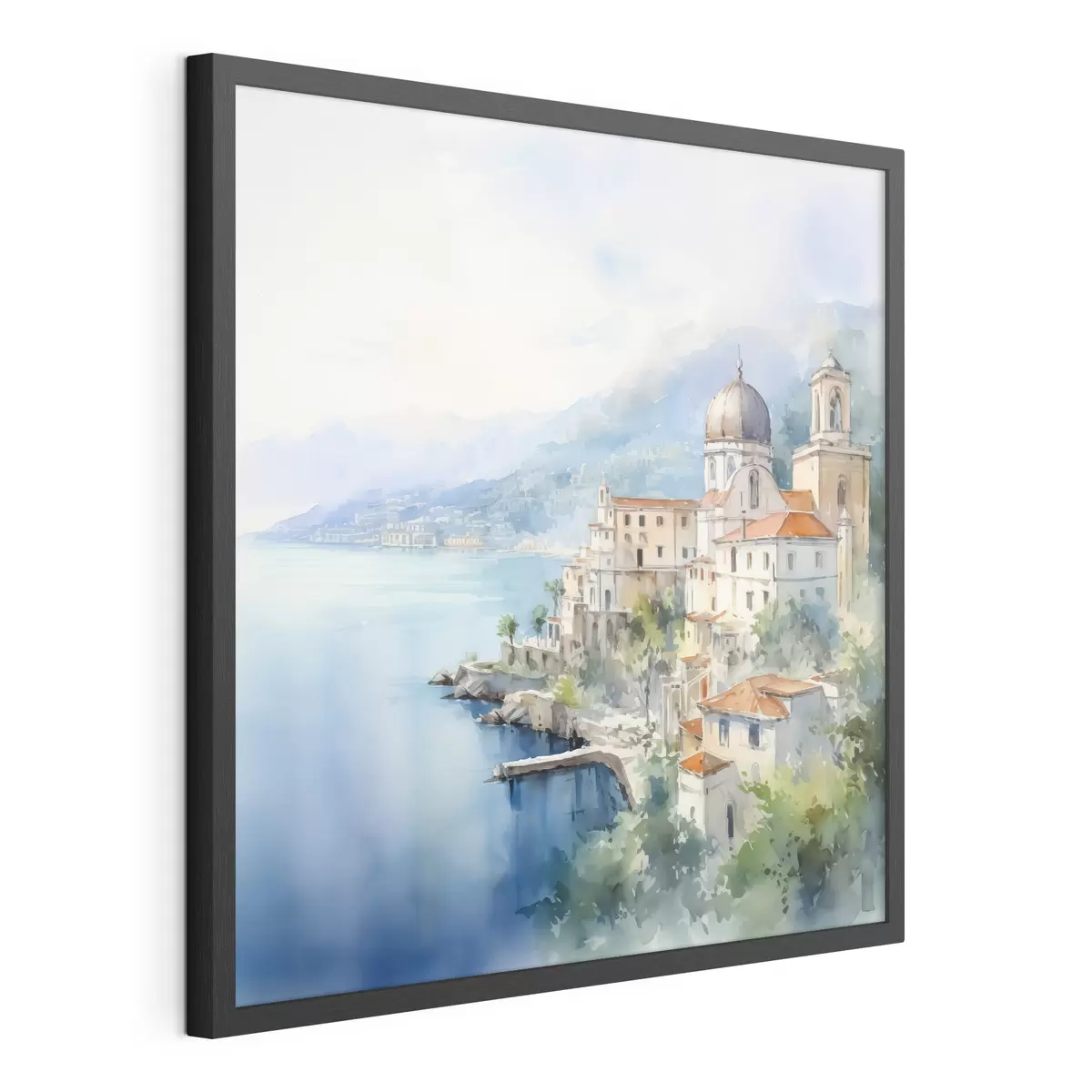 Poster Città sul mare imitazione dell'acquerello f44635
